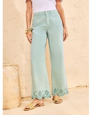 Love & Roses Wide Leg Broderie Hem Jeans - Blue