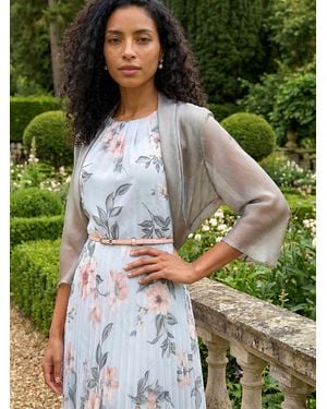 Roman 3/4 Sleeve Ruched Hem Chiffon Bolero - Green