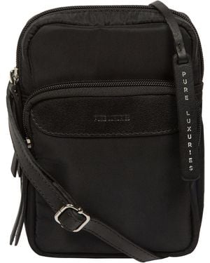 Pure Luxuries Delphine Canvas & Leather Cross-Body Phone Bag - Black