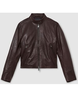 Reiss Burgundy Erin Petite Leather Biker Jacket - Brown