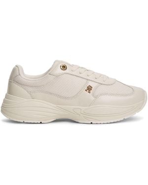 Tommy Hilfiger Monogram Mixed Texture Leather Sneakers - White