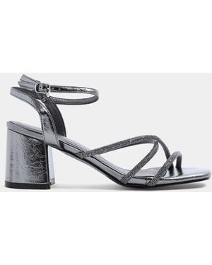 Yours Curve Strappy Glitter Block Heels - White