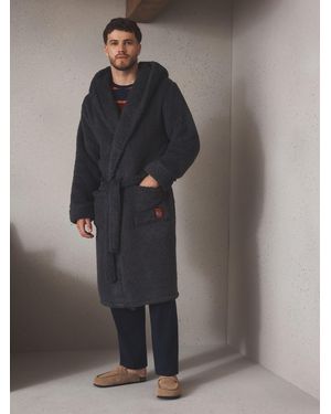 Next Slate Embroidered Borg Dressing Gown - Gray