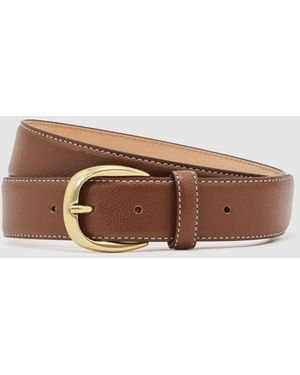 Reiss Tan Pierce Pebble Pebbled-Leather Curved-Buckle Belt - Brown