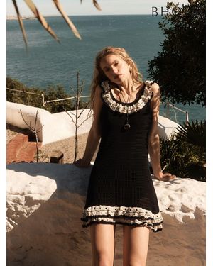 BHOEM Crochet Frill Detail Mini Knit Dress - Black