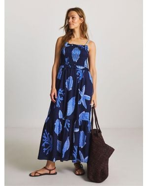 JD Williams Shirred Maxi Beach Dress - Blue