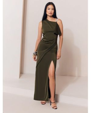 Lipsy Satin Diamante Trim Drop Shoulder Maxi Dress - Natural