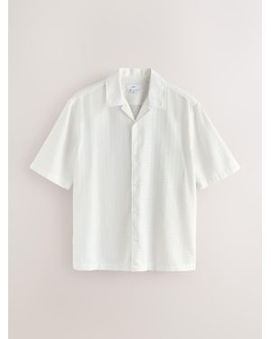 Next Regular Fit Textured Waffle Short Sleeve Shirt - Natural