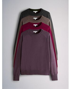 The Set 4 Pack Fine Knitted Crew Neck Sweaters Dark/Plum//Taupe - Purple