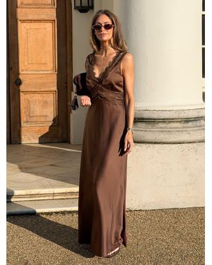 Friends Like These Satin Sleeveless Lace Detail Midi Dress - Natural