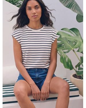 Roman Stripe Print T-Shirt - White