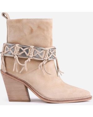 Bronx New-Kole Fringe Suede Ankle Boots - Natural