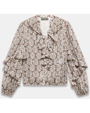 Mint Velvet Print Ruffle Blouse - Natural