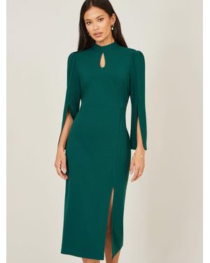 Yumi' Fitted Midi Dress With Flute Sleeves - Green