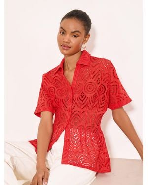 Lipsy Broderie Cinched Waist Shirt - Red