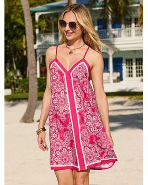 Sosandar Scarf Print Floaty Beach Dress - Pink