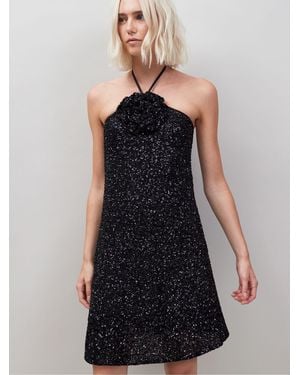 Ro & Zo Petite Sequin Corsage Halter Neck Dress - Blue