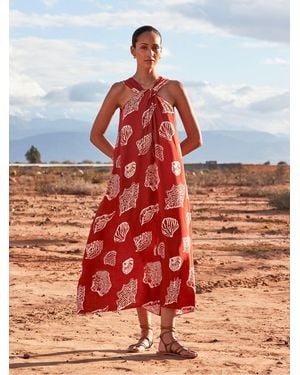 Ro&zo Ro & Zo Shell Print Twist Neck Dress - Orange