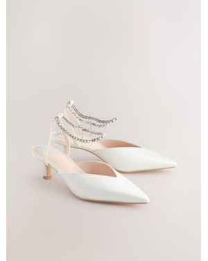 Next Forever Comfort Wedding Point Toe Jewel Ankle Kitten Bridal Heels - Natural
