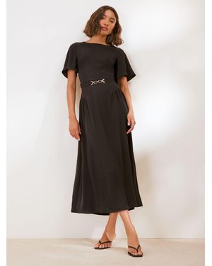 Friends Like These Belted Flutter Sleeve Midi Dress - Black