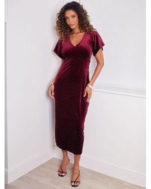 Threadbare Velvet Hotfix Underbust Midaxi Dress - Red