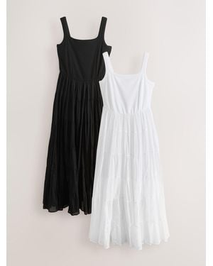 Next Sleeveless Square Neck Tiered Midi Summer Dress - White