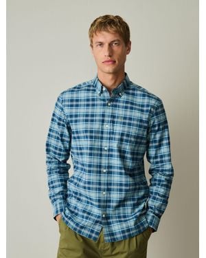 Next Stretch Oxford Check Long Sleeve Shirt - Blue