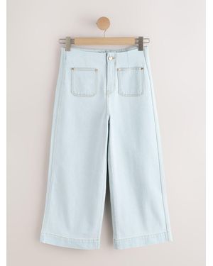Next Bleach Patch Pocket Cropped Wide Leg Jeans - Blue