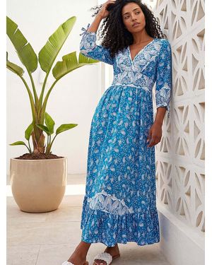 Roman Paisley Print Frill Hem Maxi Dress - Blue