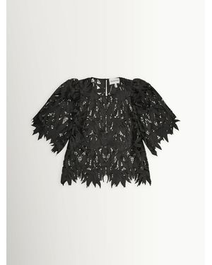 Munthe Bubble Floral Lace Sheer Top - Black