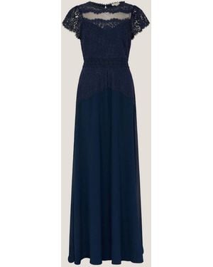 Monsoon Monike Short Sleeve Lace Bridesmaid Dress - Blue