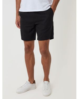 Threadbare Shorter Length Elasticated Waist Linen Blend Shorts - Black