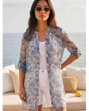 Roman Petite Leaf Print Longline Shirt - Blue