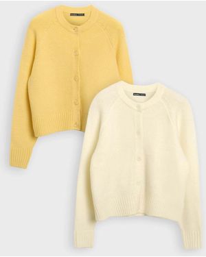 Threadbare Button Up Knitted Cardigans 2 Pack - Yellow