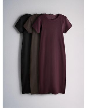 The Set 3 Pack Ribbed Midi Jersey Dresses - Purple