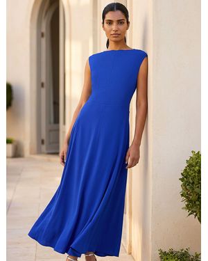Roman High Neck Pleated Midi Dress - Blue