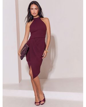 Lipsy Halter Neck Gathered Waist Midi Dress - Purple