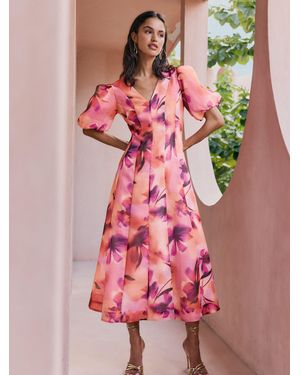 Friends Like These Friends Like These Puff Sleeve V-Neck Midi Dress - Pink