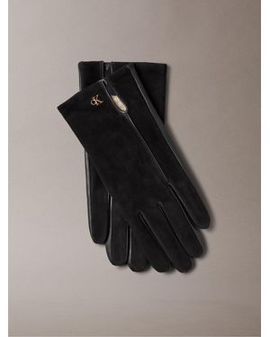 Calvin Klein Suede And Leather Touchscreen Gloves - Black