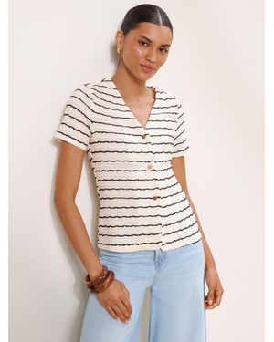 Lipsy Striped Short Sleeve Button Through Top - White