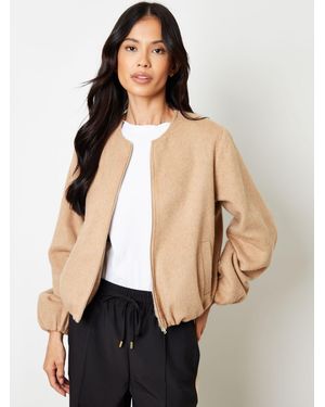 Threadbare Brushed Bubble Hem Bomber Jacket - Natural