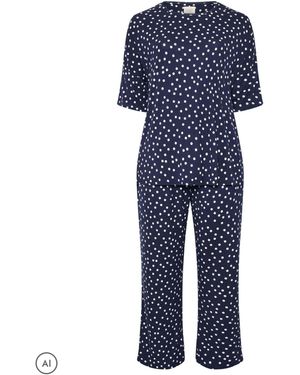 Evans Polka Dot Short Sleeve & Wide Leg Pants Pajamas Set - Blue