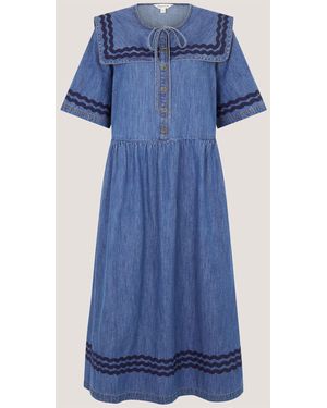 Monsoon Shelby Square Collar Short Sleeve Denim Midi Dress - Blue