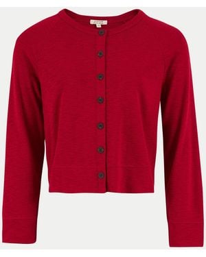 Jigsaw Cotton Luxe Crew Cardigan - Red