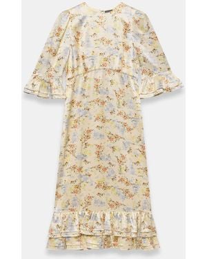 Mint Velvet Floral Print Satin Midi Dress - Natural