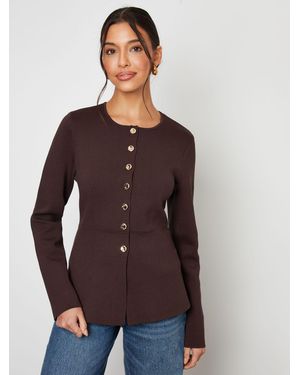 Threadbare Cinched Knitted Button Up Cardigan - Brown