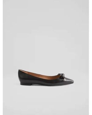 LK Bennett Mabel Nappa Leather Eyelet Bow Flat Shoes - White