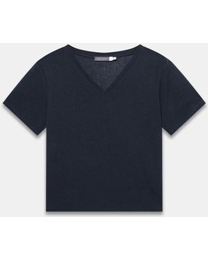 Mint Velvet Linen Blend V-Neck T-Shirt - Blue