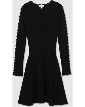 Reiss Scallop-Trim Knitted Mini Dress - Black