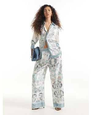 River Island Satin Oversized Paisley Print Long Sleeve Shirt - Blue